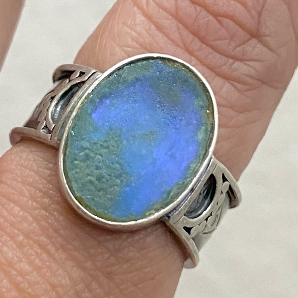 Vintage Native American Signed SA 925 Sterling Silver Blue Teal Stone Ring Sz 8 - Picture 2 of 16
